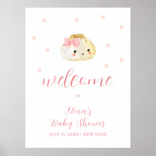 Affiche Baby shower de fille rose minuscule Bienvenue