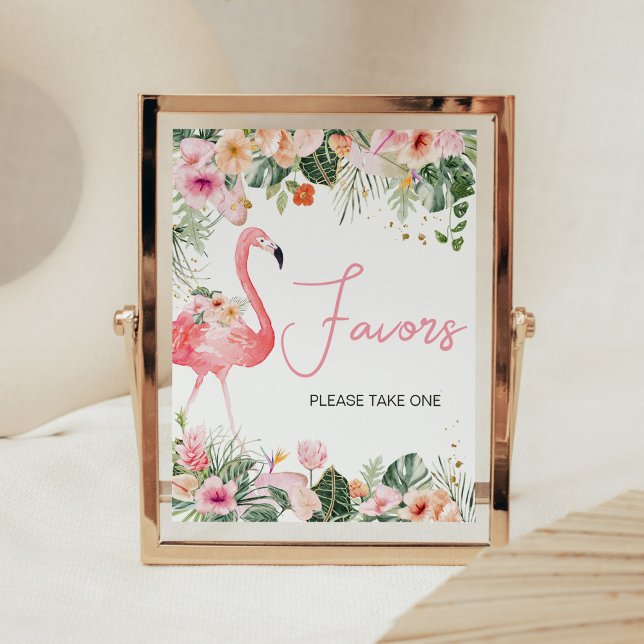 Affiche Baby shower de Flamant rose tropical Faveurs (Floral Flamingle Baby Shower Favors Sign)