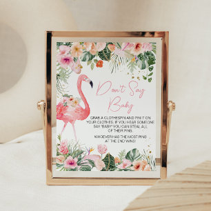 Affiche Baby shower de Flamant rose tropical ne pas dire b