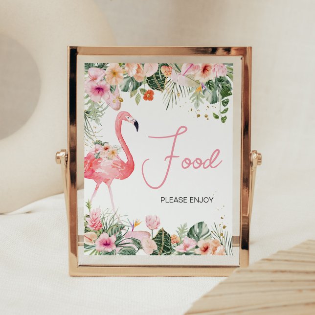 Affiche Baby shower de Flamants roses tropicaux (Floral Flamingle Baby Shower Food Sign)