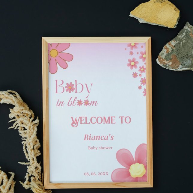 Affiche Baby shower de fleur rose simple accueil (Créateur téléchargé)