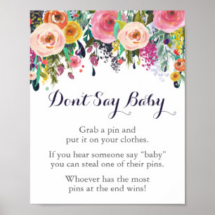 Affiche Baby shower de fleurs ne pas dire jeu bébé signe