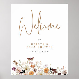 Affiche Baby shower de fleurs sauvages d'automne Bienvenue