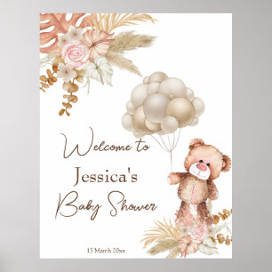 Affiche Baby shower de fleurs séchées de marron pastel crè