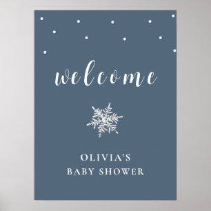 Affiche Baby shower de Flocon de neige bleu marine Bienven