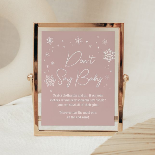 Affiche Baby shower de flocons de neige rose moderne Ne pa (Modern Pink Baby It's Cold Outside Baby Shower Don't Say Baby Sign)