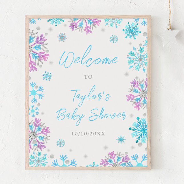 Affiche Baby shower de flocons de neige violet et bleu (Créateur téléchargé)