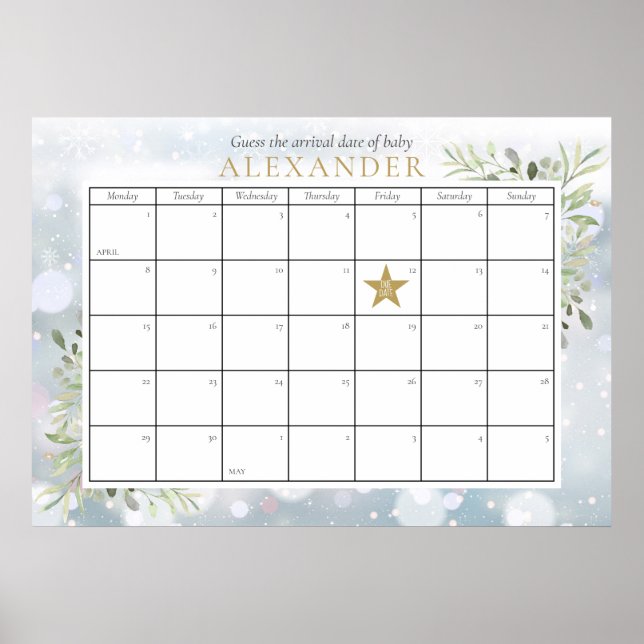 Affiche Baby shower De Foliage D'Hiver Devinez La Date D'É (Devant)