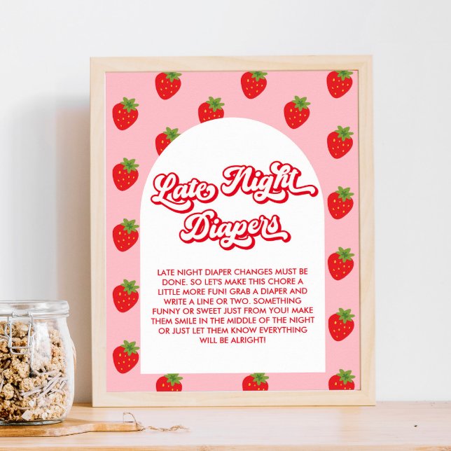 Affiche Baby shower de fraises Late Night Diapers Jeu (Créateur téléchargé)