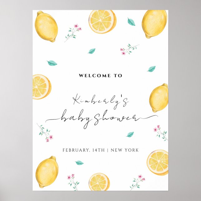 Affiche Baby shower de fruits aux agrumes de citron doux B (Devant)