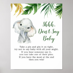 Affiche Baby shower de garçon éléphant tropical ne pas dir