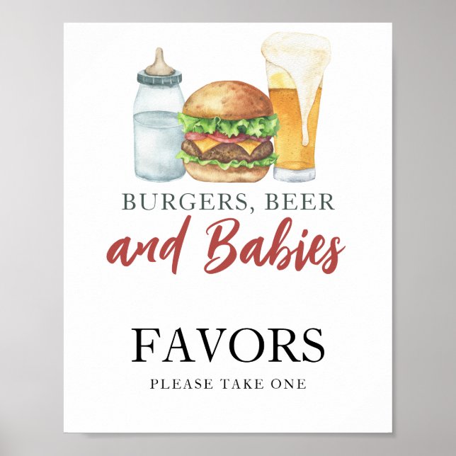 Affiche Baby shower de hamburger et bouteille préférée (Devant)