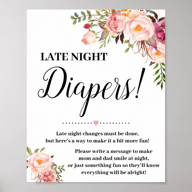Affiche Baby shower de jeu Diapeurs de nuit rose (Devant)