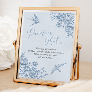 Affiche Baby shower de la Chinoiserie bleu Dusty