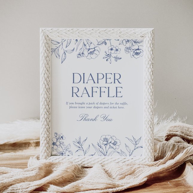 Affiche Baby shower de la chinoiserie Florale Bleu Raffle  (Créateur téléchargé)