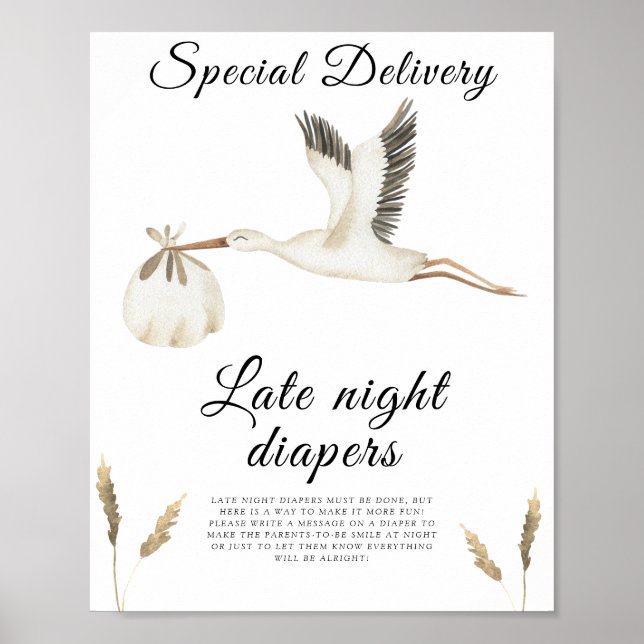 Affiche Baby shower de la cigogne - Late night couches jeu (Devant)