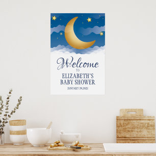 Affiche Baby shower de la lune céleste et des étoiles