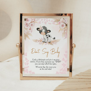 Affiche Baby shower de la vache rose ne dit pas bébé