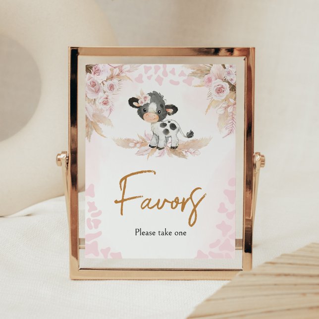 Affiche Baby shower de la vache rose Saint Faveurs (Highland Cow Baby Shower Favors Sign)
