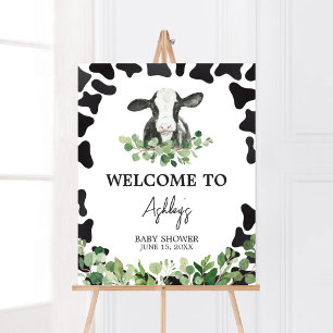 Affiche Baby shower de la Vache Sainte verdure Bienvenue