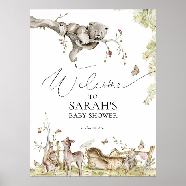 Affiche Baby shower de l'Affiche de bienvenue des animaux  (Devant)