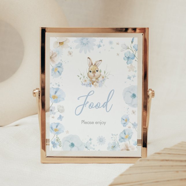 Affiche Baby shower de lapin bleu (Blue Rabbit Somebunny Baby Shower Food Sign)