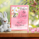 Affiche Baby shower De Lapin Doux Les Bébés Sont Doux Trea<br><div class="desc">Sweet petit lapin rose fille baby shower "Babies are Sweet" "Please Take A Treat" signe composite design par Holiday Hearts Designs.</div>