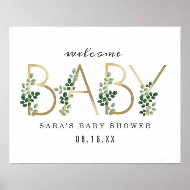 Affiche Baby shower de lettres botaniques (Devant)