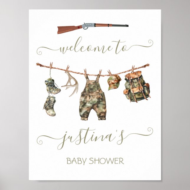 Affiche Baby shower de ligne de vêtements de chasse (Devant)