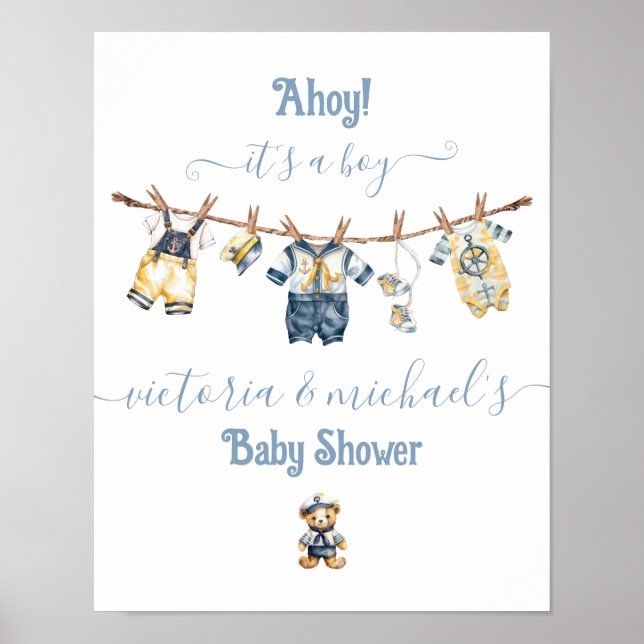 Affiche Baby shower de ligne de vêtements nautiques (Devant)