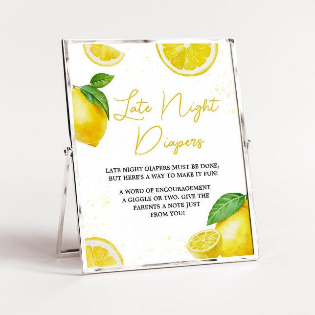 Affiche Baby shower de limonade minimaliste Diapositives n (Gender Neutral Summer Citrus Baby Shower Late Night Diapers Sign)