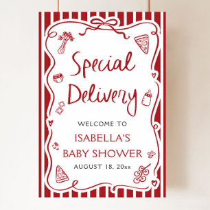 Affiche Baby shower de livraison spéciale en Italie rouge