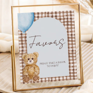 Affiche Baby shower de l'ours bleu Teddy Favoriser la tabl