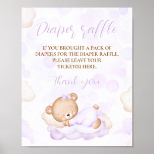 Affiche Baby shower de l'ours mou violet Déchets