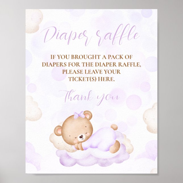 Affiche Baby shower de l'ours mou violet Déchets (Devant)