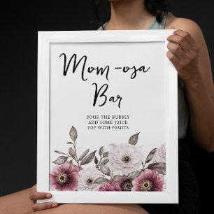 Affiche Baby shower de maman-osa-bar à fleurs blanches et