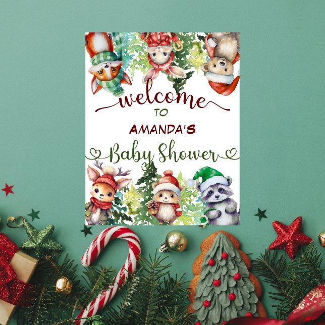 Affiche Baby shower de Noël d'hiver des animaux forestiers (Créateur téléchargé)