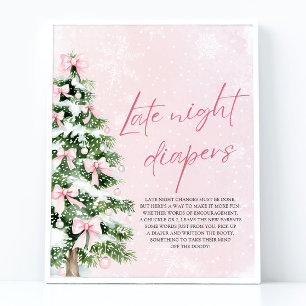 Affiche Baby shower de Noël Pink Bow Late Night Diapés