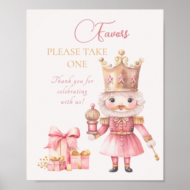 Affiche Baby shower de Noël : Pink Nutcracker Faveurs (Devant)