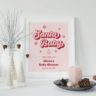 Affiche Baby shower de Noël Pink Père Noël