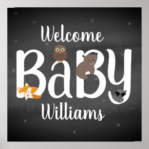 Affiche Baby shower de nuit Sleepy Woodland Animaux