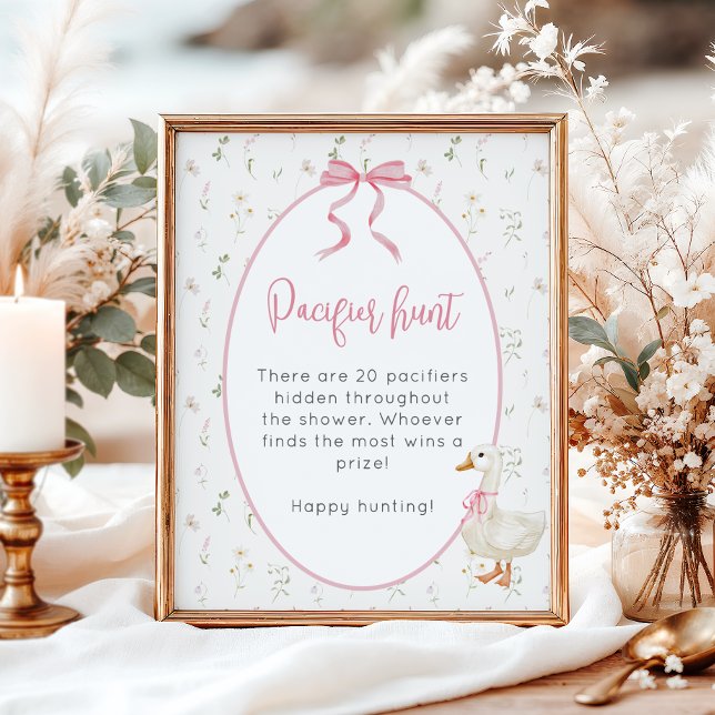 Affiche Baby shower de pacifier de fille d'oie bête chasse (Créateur téléchargé)