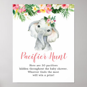 Affiche Baby shower de pacifier de la fille d'éléphants tr