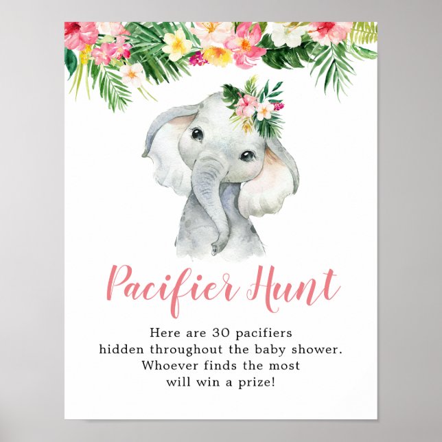 Affiche Baby shower de pacifier de la fille d'éléphants tr (Devant)