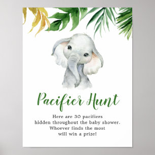 Affiche Baby shower de Pacifier de l'éléphant tropical