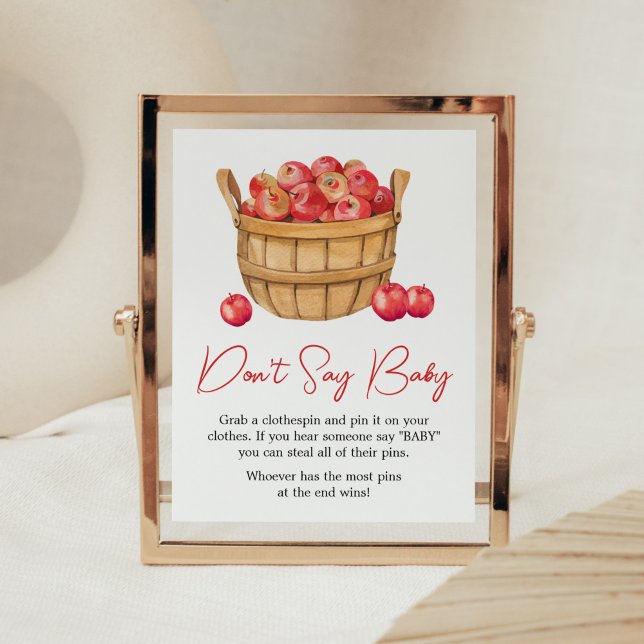 Affiche Baby shower de panier de pomme automne ne pas dire (Fall Apple Baby Shower Don't Say Baby Sign)