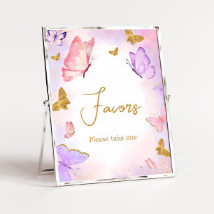 Affiche Baby shower de papillon violet rose or Faveurs