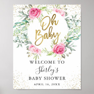 Affiche Baby shower de Parties scintillant rose Floral