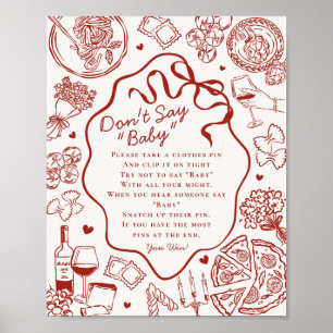 Affiche Baby Shower de pâtes italiennes Ne dites pas au je