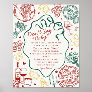 Affiche Baby Shower de pâtes italiennes Ne dites pas bébé